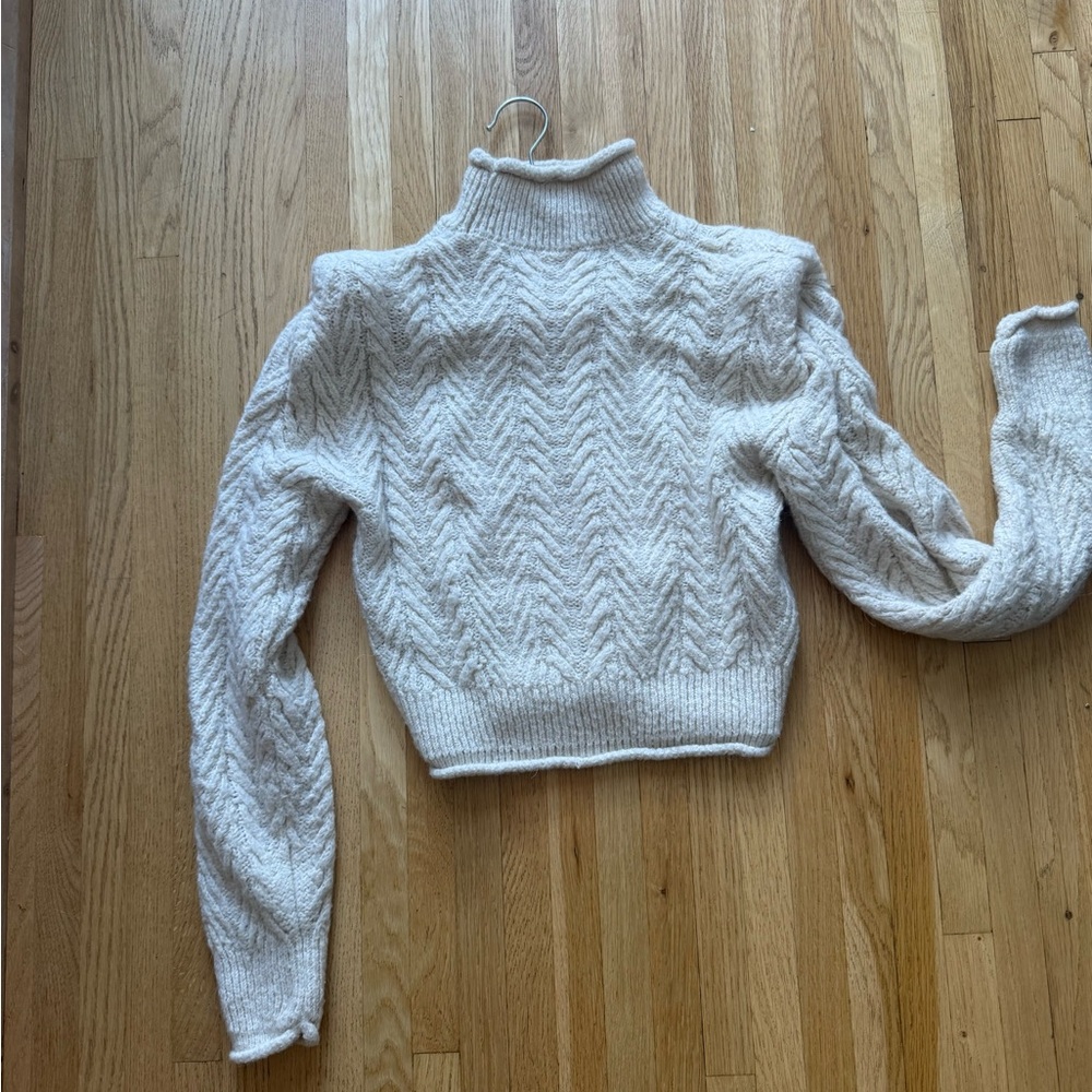 Mango Cream Cable Knit Turtleneck Sweater